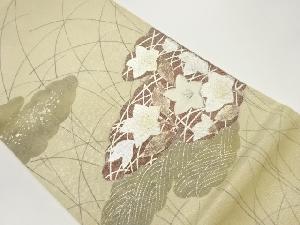 リサイクル　 紗 銀彩手描き雲取りに桔梗・波・芝模様刺繍袋帯